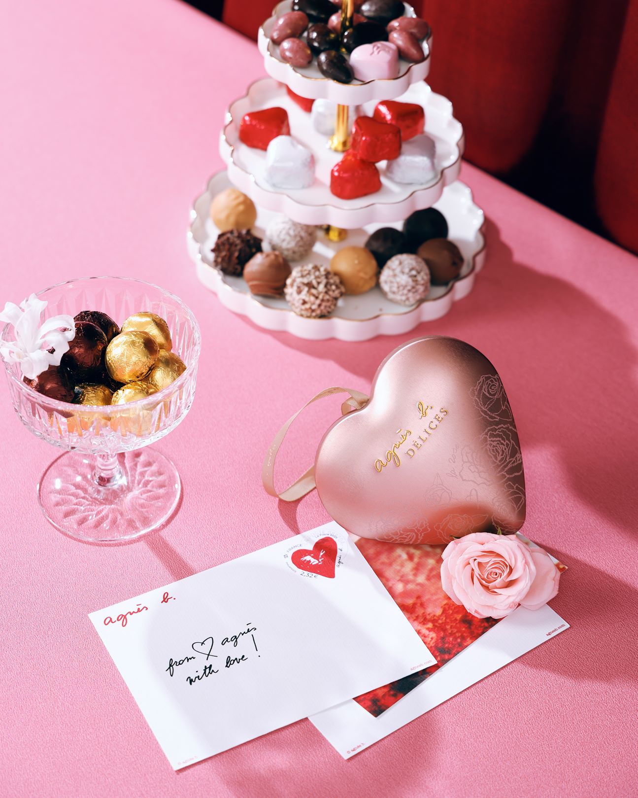 Romantic. Roses, bear, chocolate, wine & champagne. Louis Vuitton gifts.  Rose pebbles. Valentine's Day.